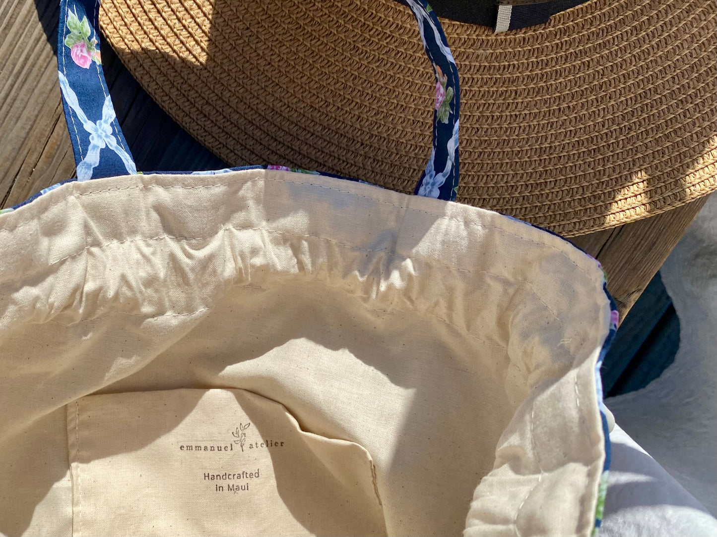 Drawstring Pouch - Navy Rose