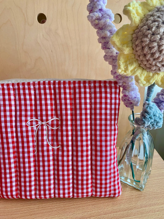 Medium Quilted Pouch - Red Gingham