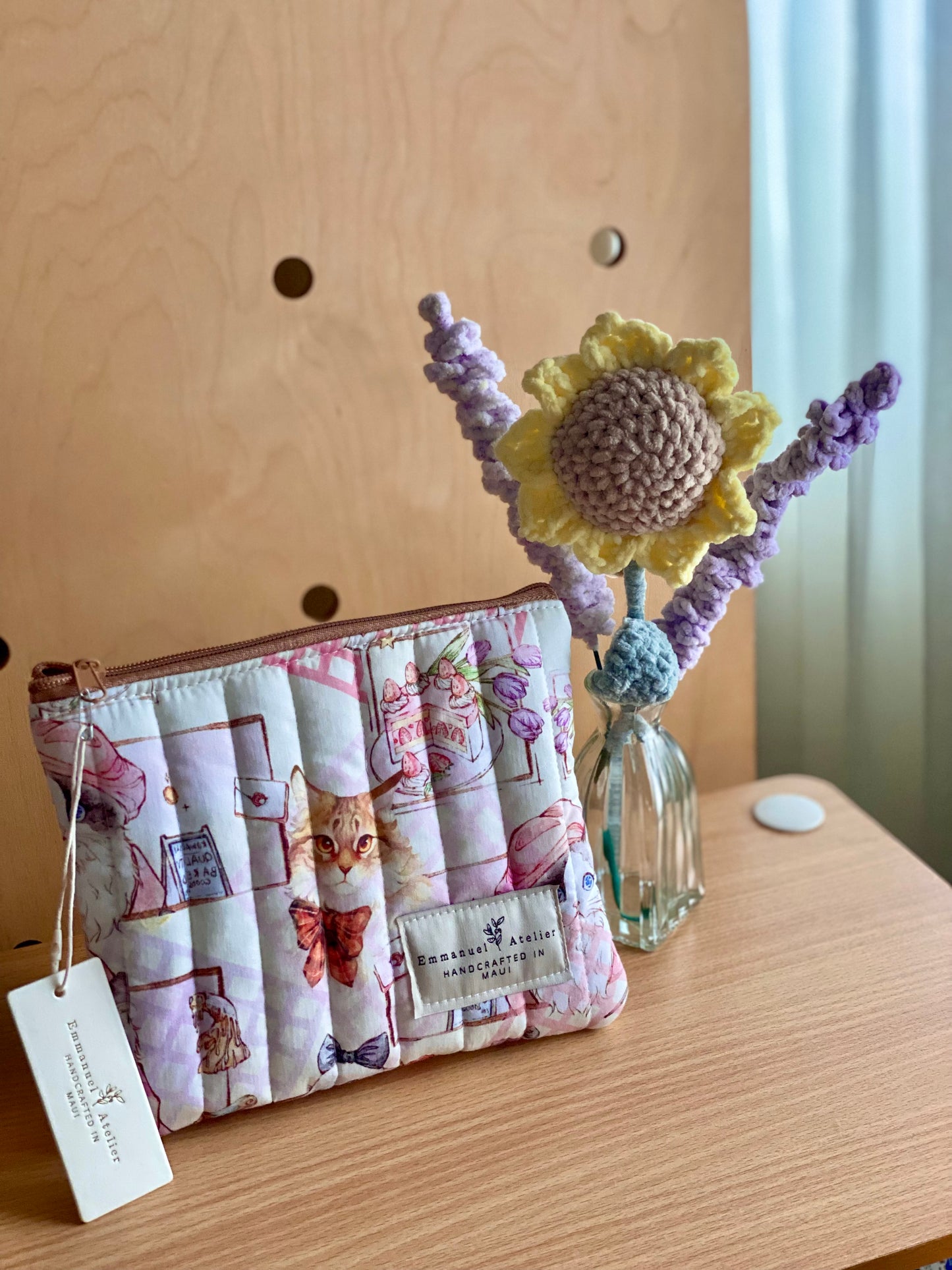 Medium Quilted Pouch - Love Cat