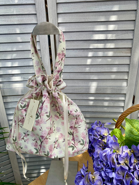 Drawstring Pouch - Cream Cherry Blossom