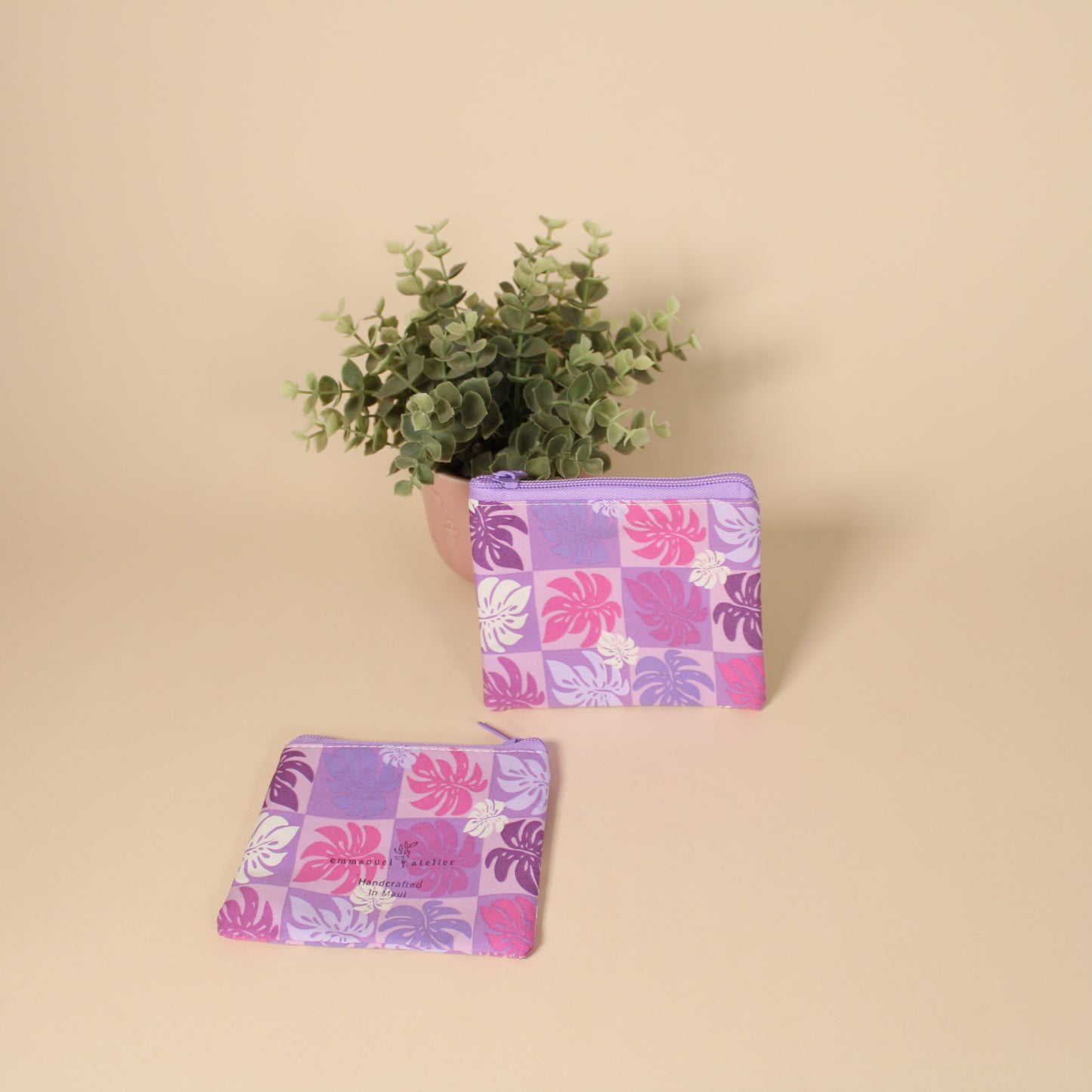 Coin Purse - Purple Monstera