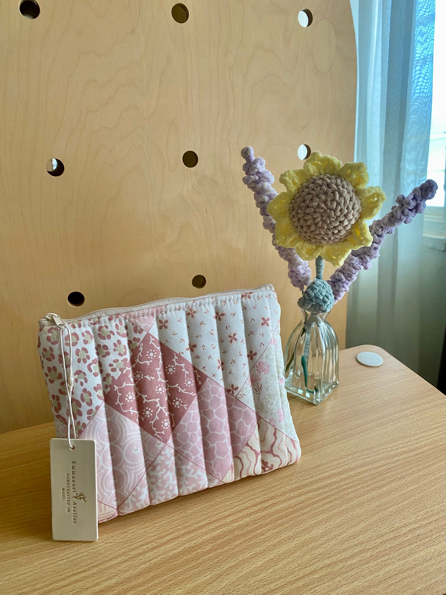 Medium Quilted Pouch - Pink Patchwork