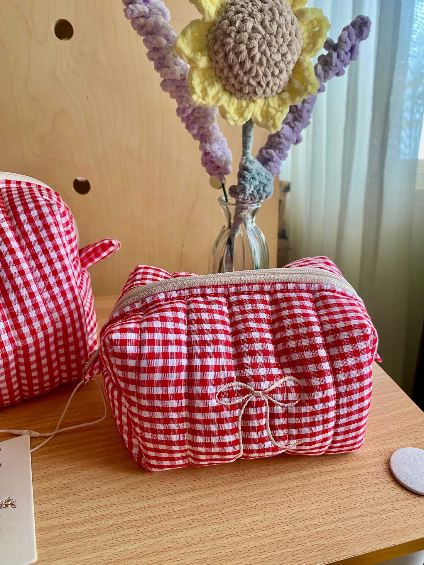 Mini Box Pouch -  Red Gingham