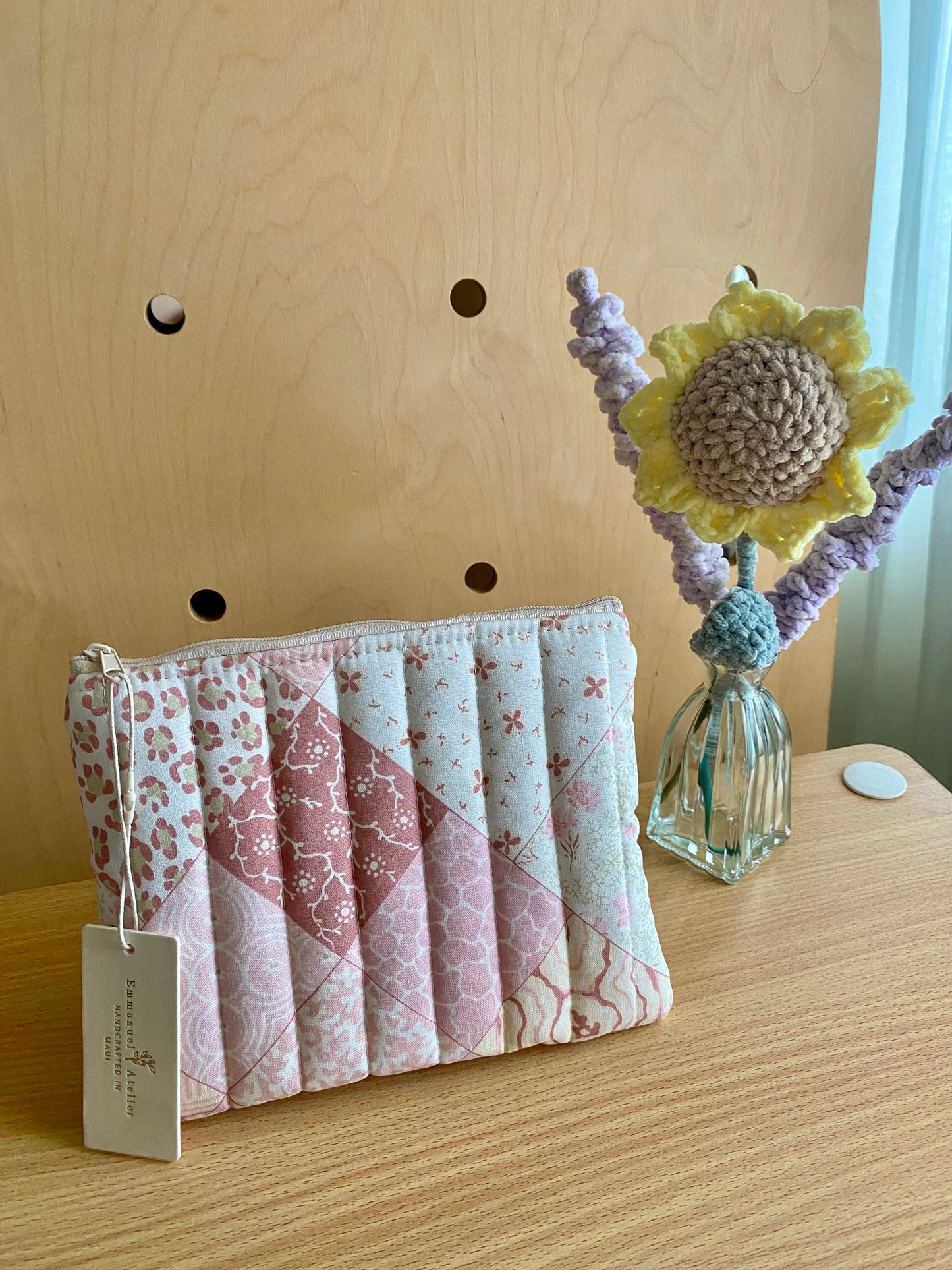 Medium Quilted Pouch - Pink Patchwork