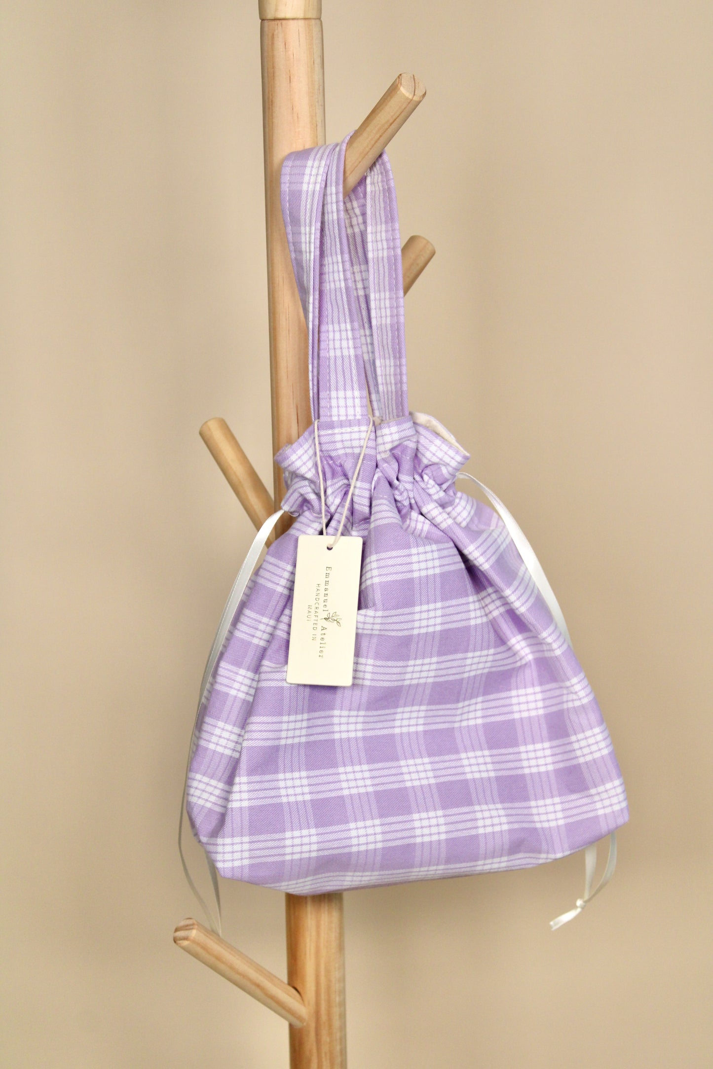 Drawstring Pouch - Lavender Plaid