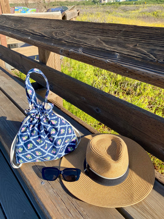 Drawstring Pouch - Navy Rose
