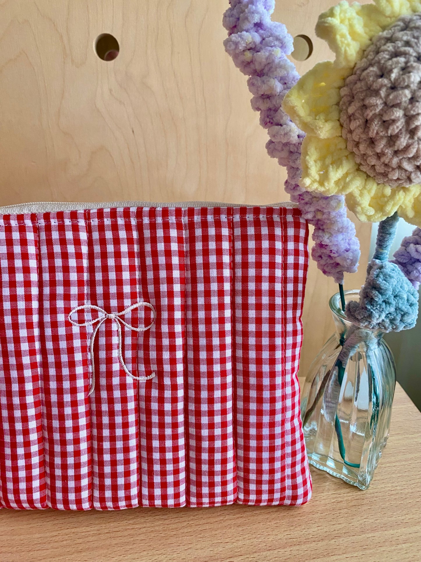 Medium Quilted Pouch -  Red Gingham