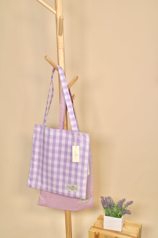 Flat Tote Bag - Lavender Plaid