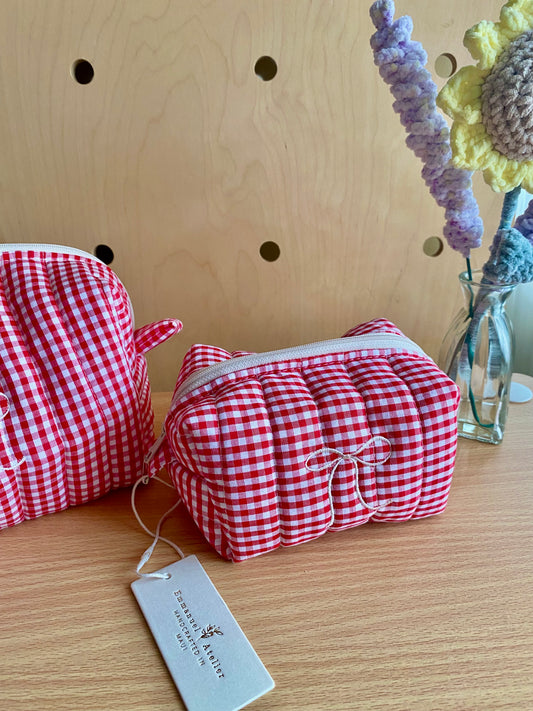Mini Box Pouch -  Red Gingham