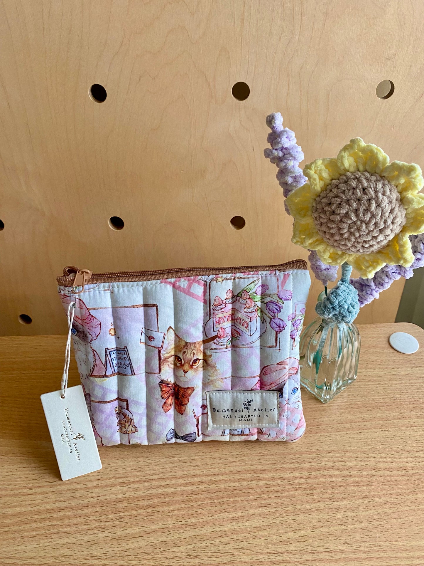 Medium Quilted Pouch - Love Cat