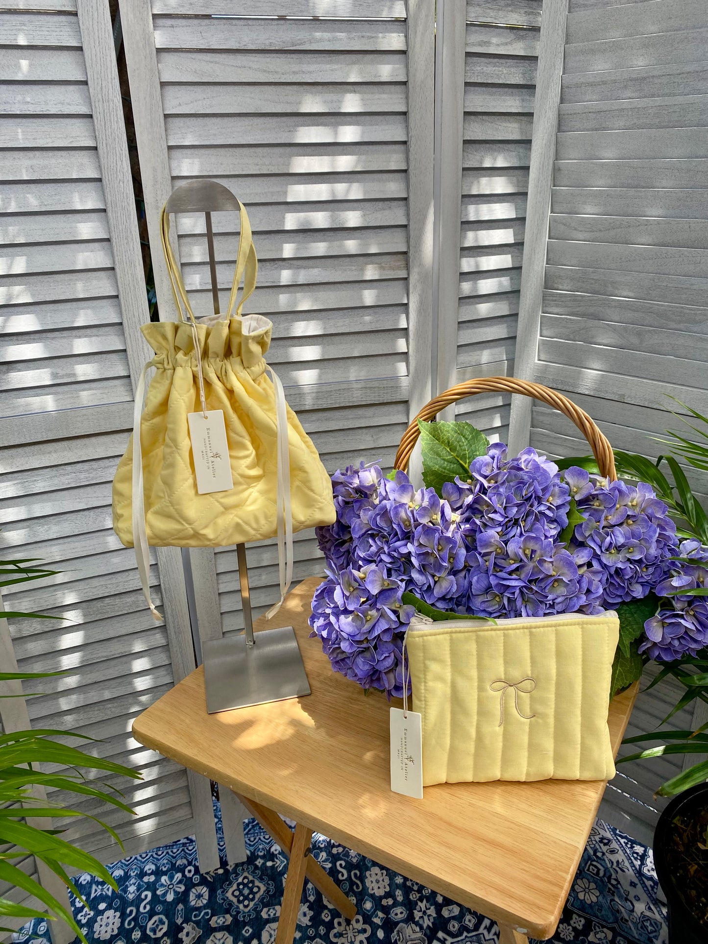 Quilted Drawstring Pouch - Butter Yellow