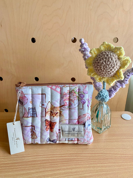 Medium Quilted Pouch - Love Cat
