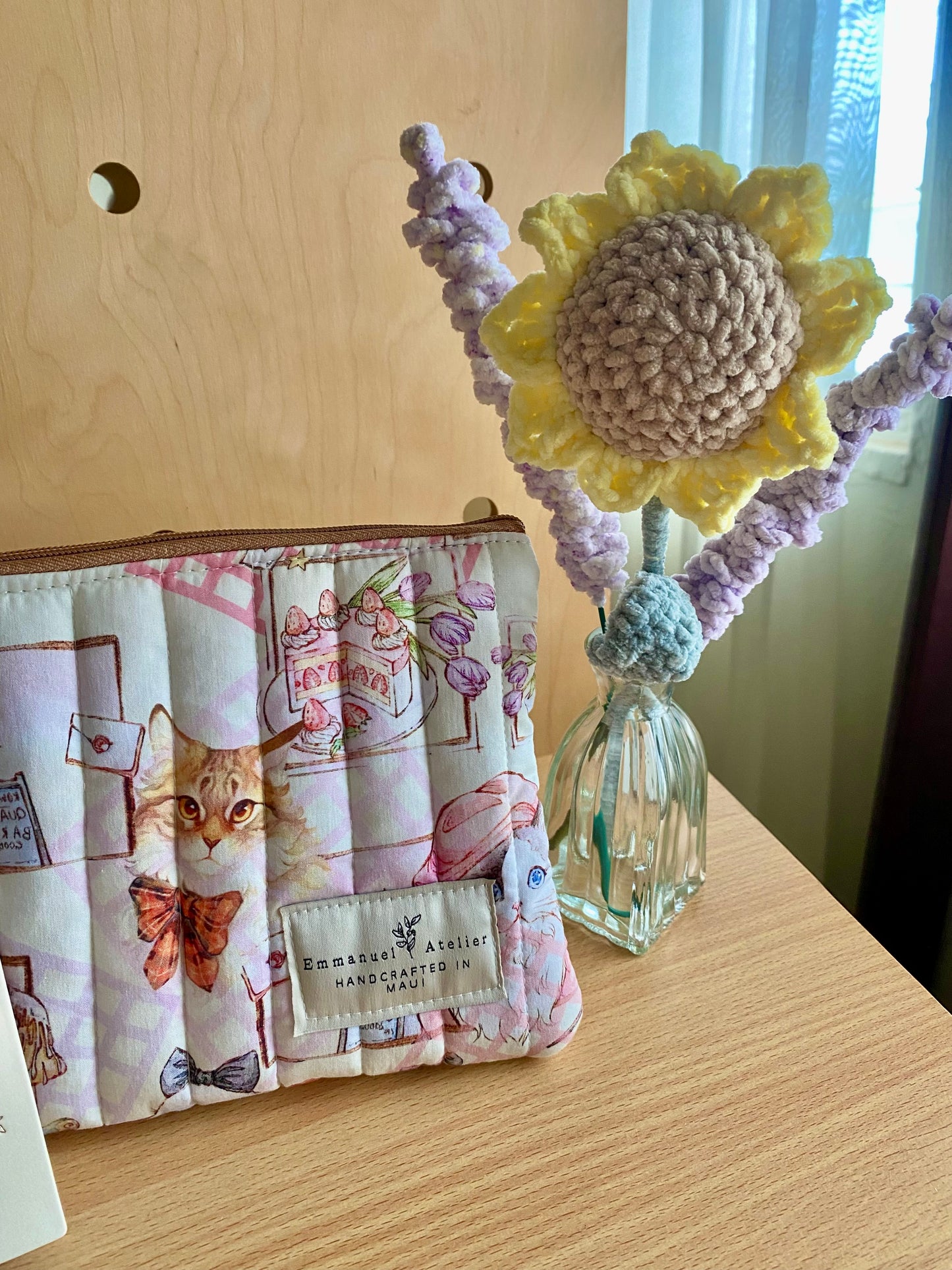 Medium Quilted Pouch - Love Cat