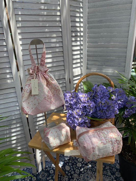 Drawstring Pouch - Pink Patchwork