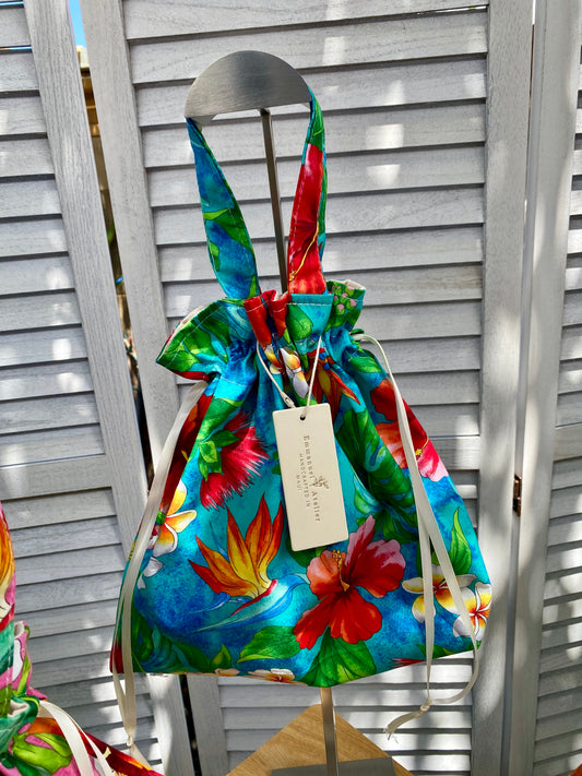 Drawstring Pouch - Cerulean Aloha