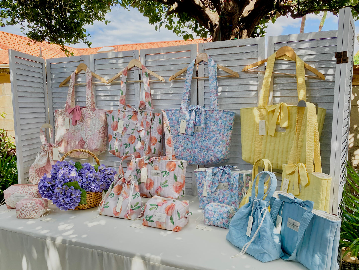 Quilted Drawstring Pouch - Solid Blue