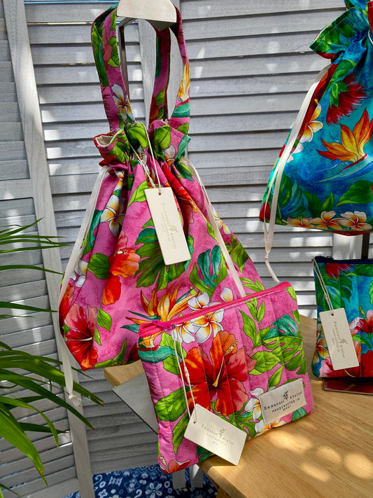 Drawstring Pouch - Coral Aloha