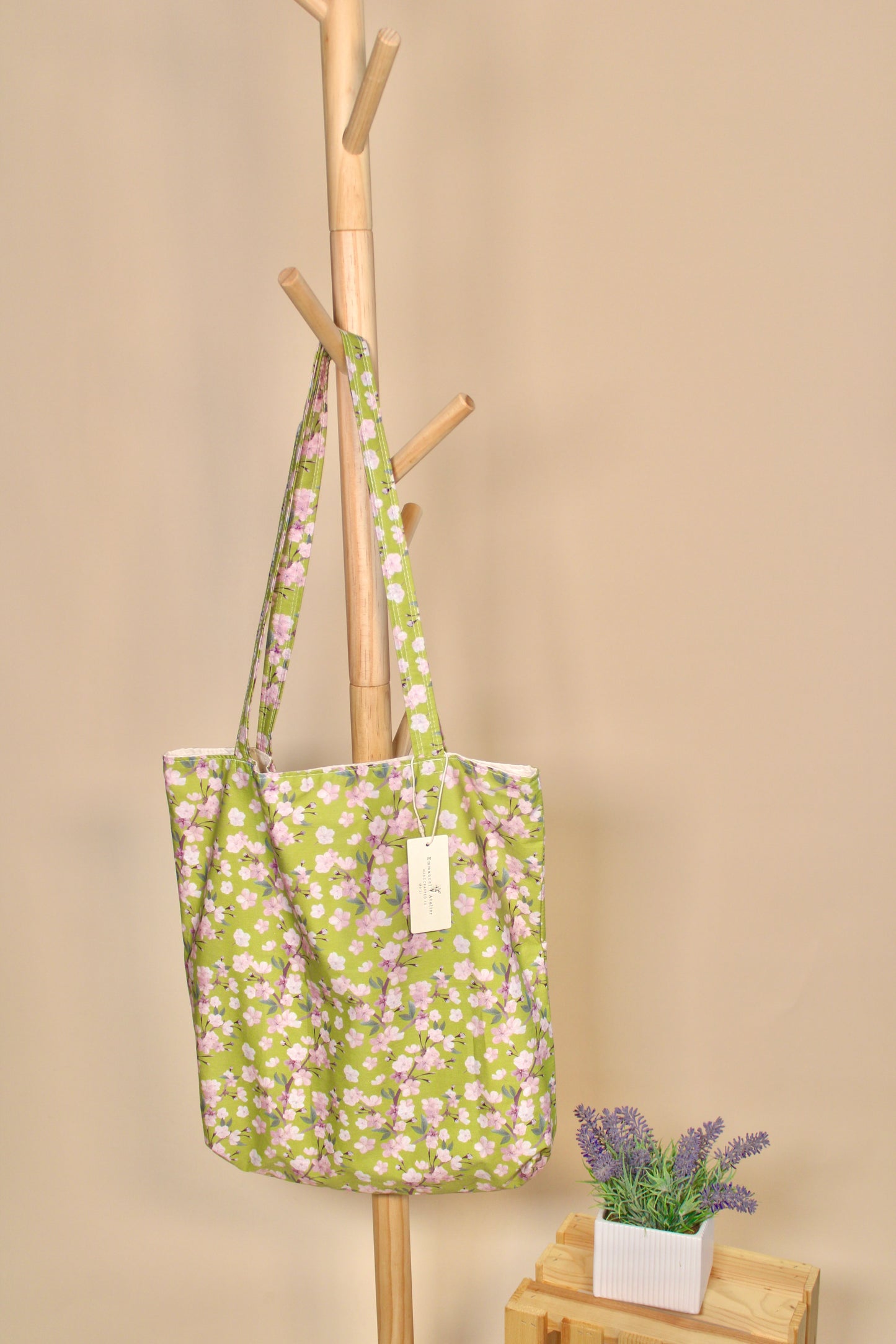 Relaxed Tote Bag - Lime Cherry Blossom