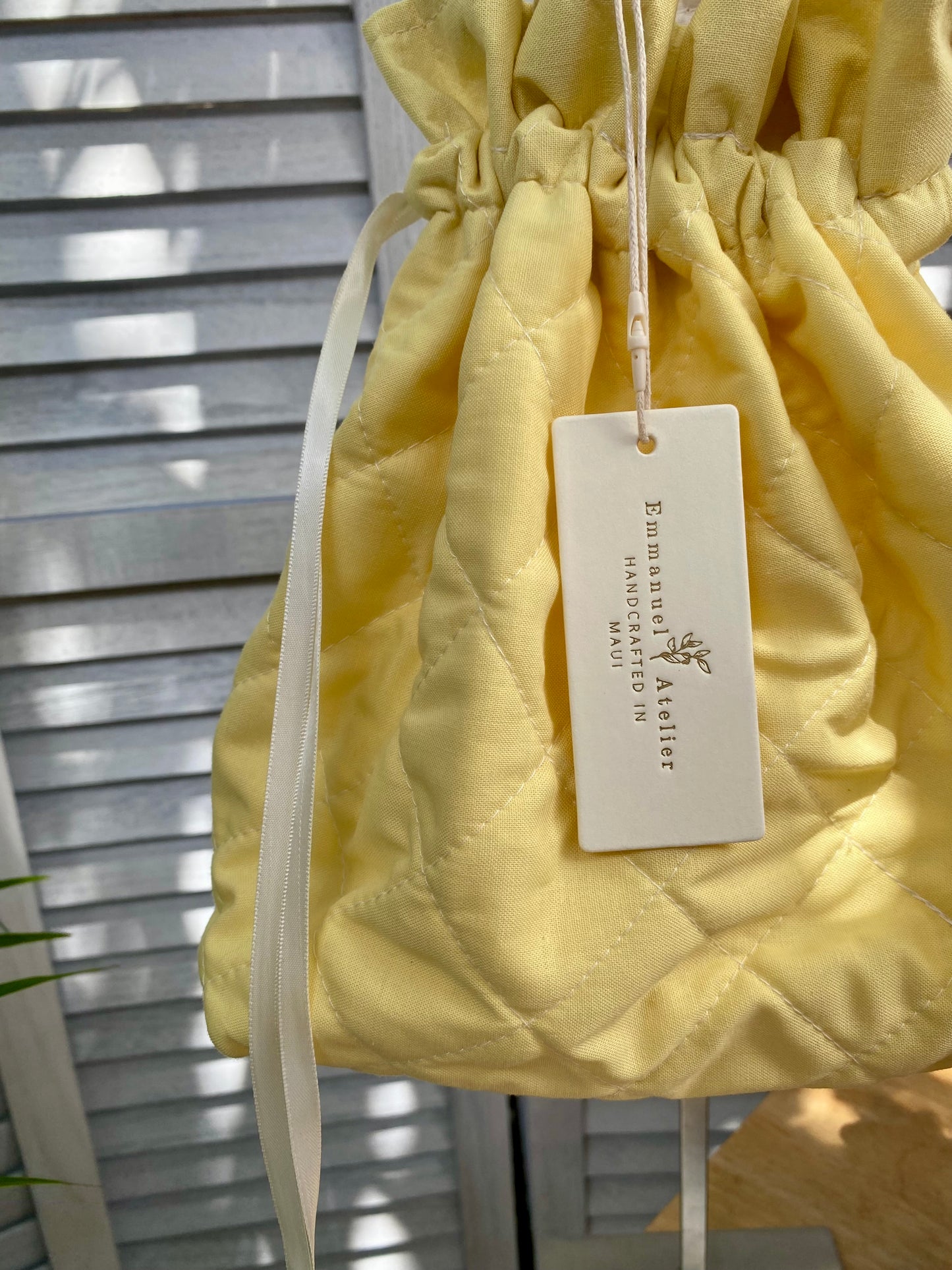 Quilted Drawstring Pouch - Butter Yellow