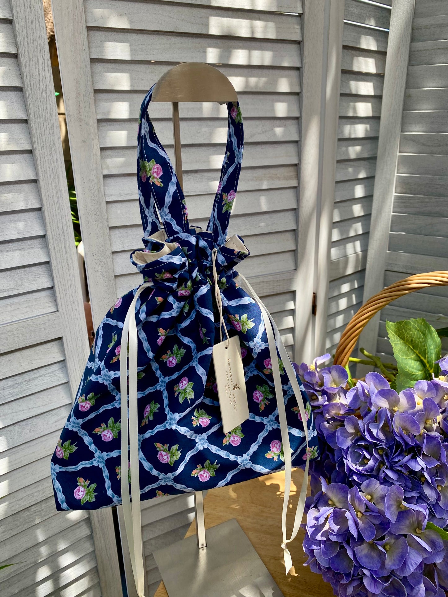 Drawstring Pouch - Navy Rose