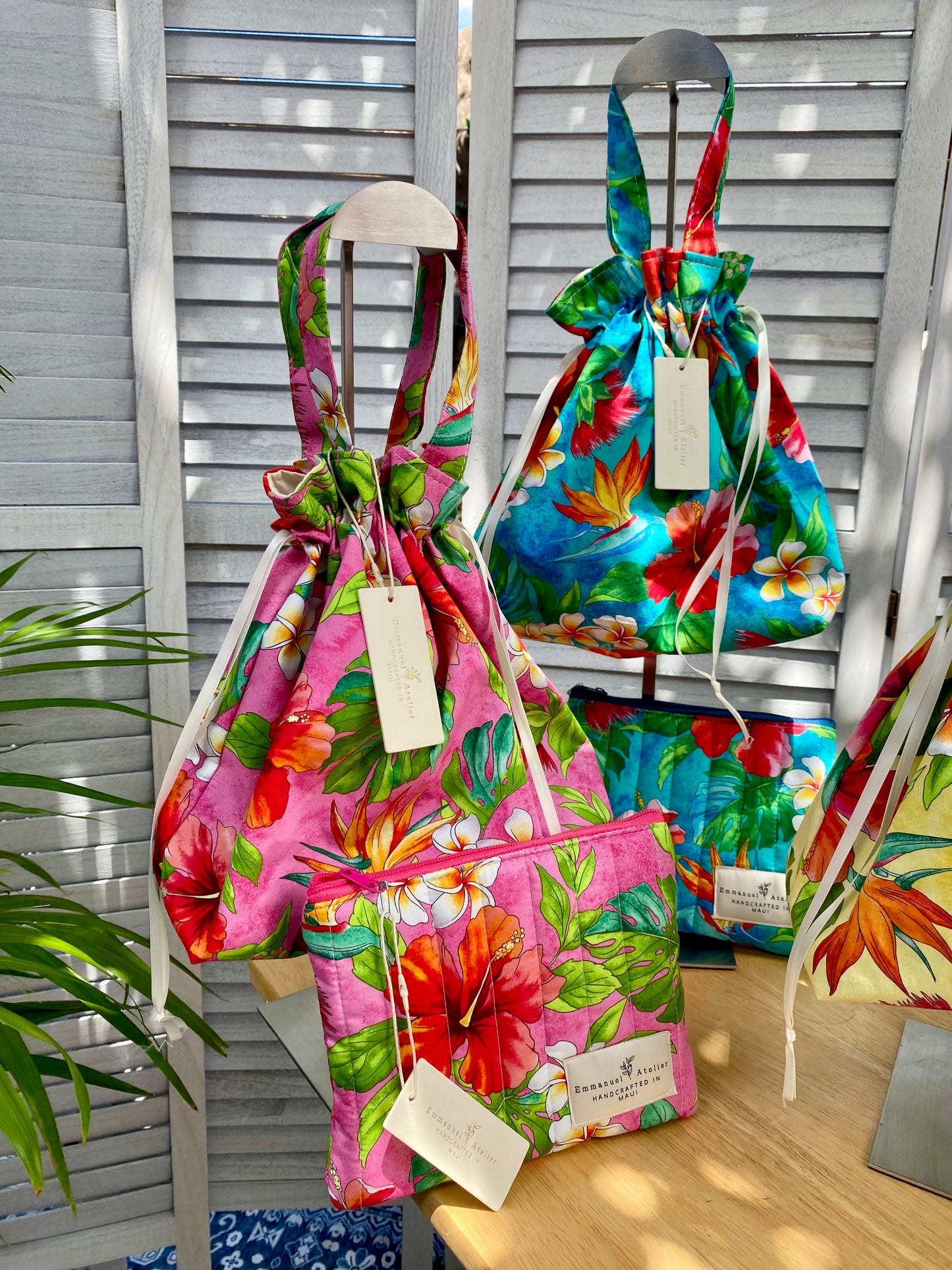 Drawstring Pouch - Coral Aloha