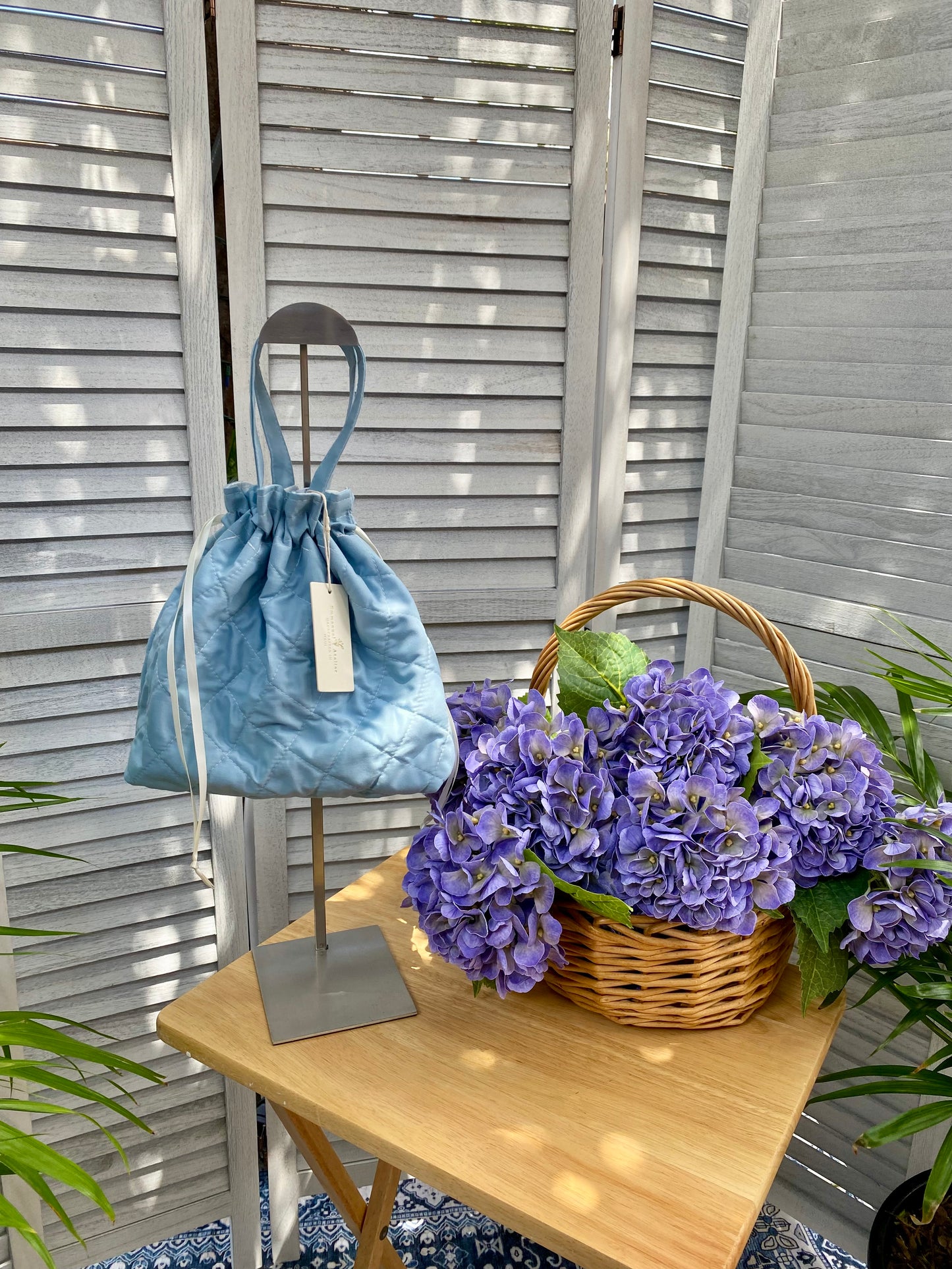 Quilted Drawstring Pouch - Solid Blue