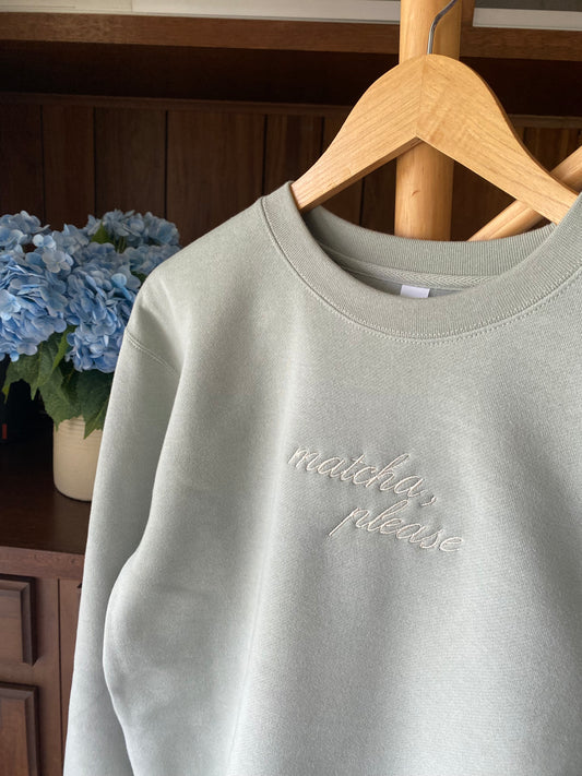 Sage Matcha Please Oversized Crewneck