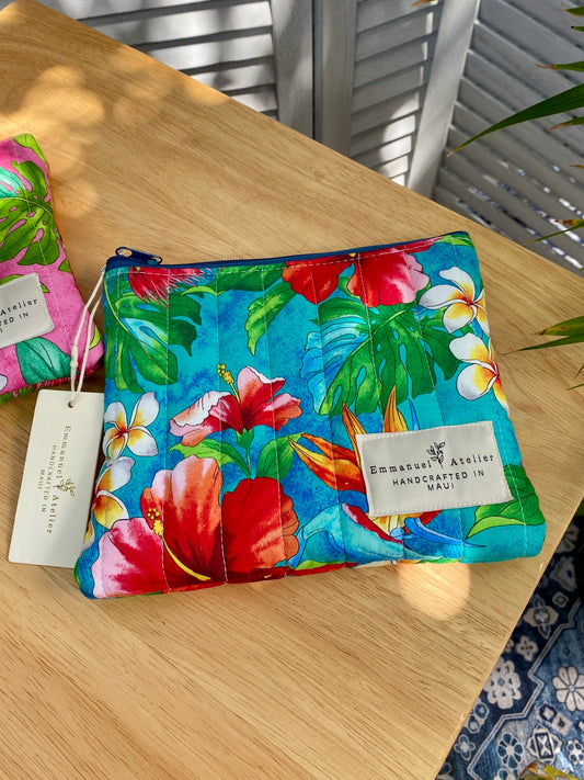 Medium Quilted Pouch - Cerulean Aloha