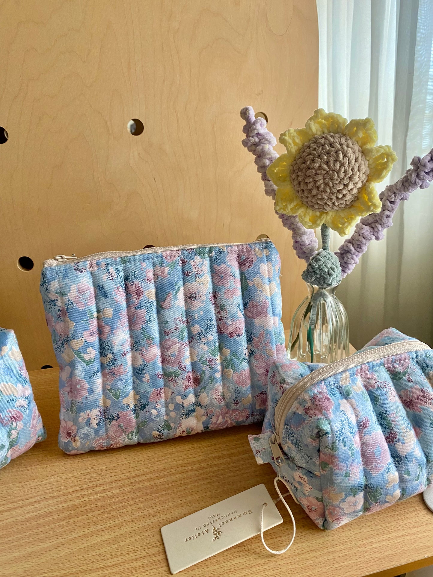 Medium Quilted Pouch -  Blue Lilac