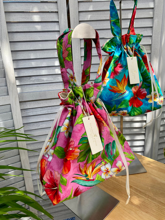 Drawstring Pouch - Coral Aloha