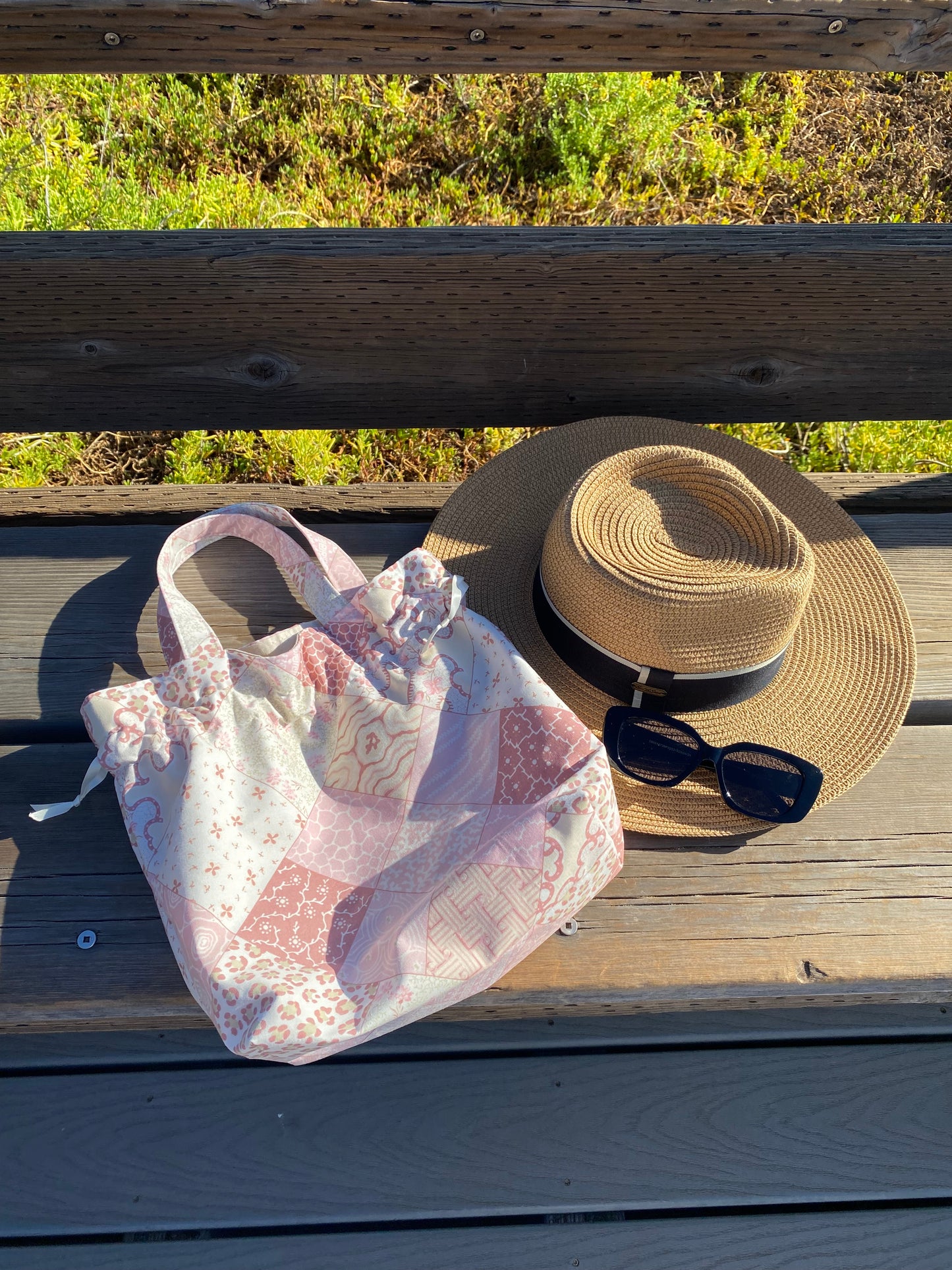 Drawstring Pouch - Pink Patchwork