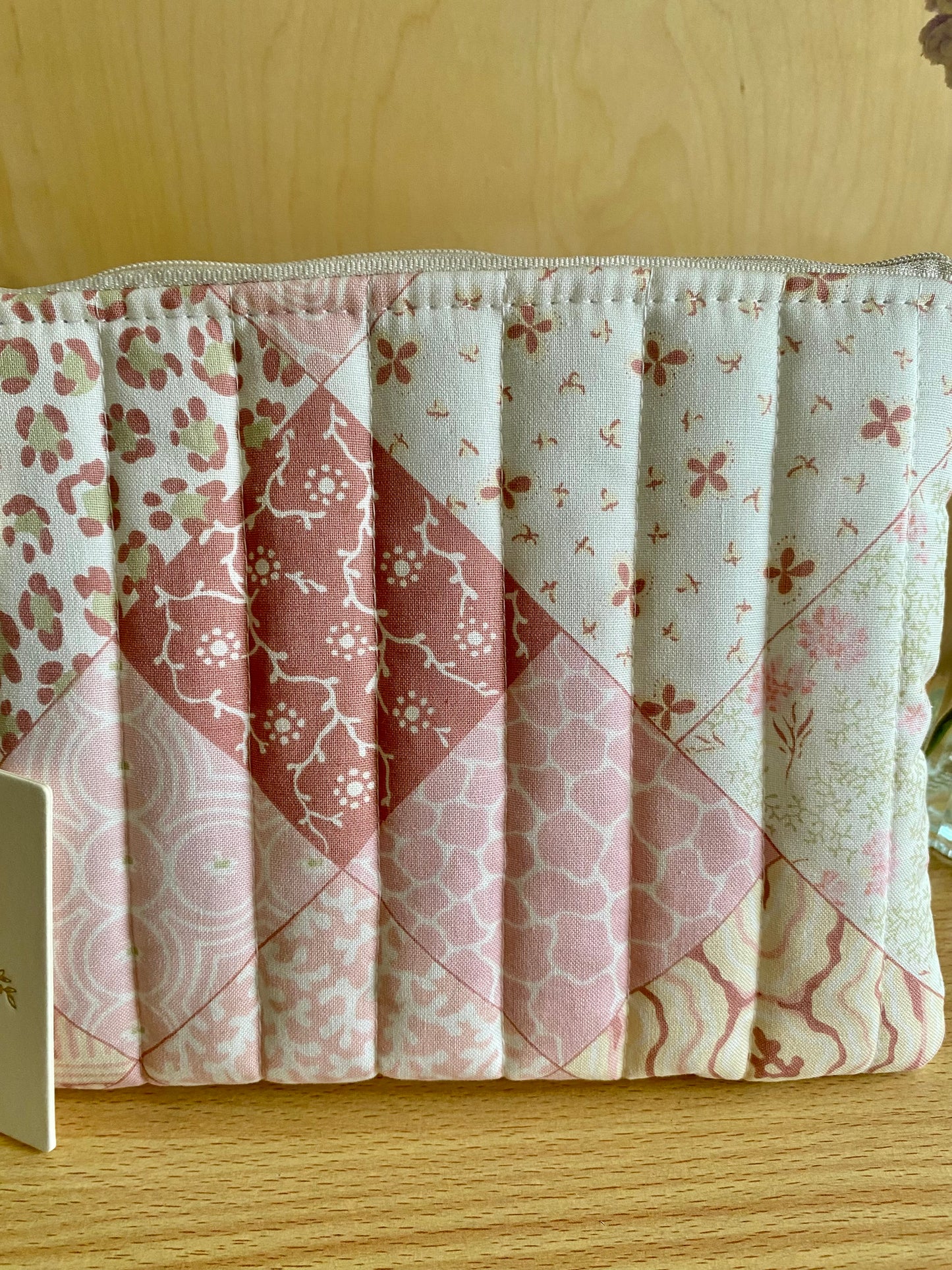 Medium Quilted Pouch - Pink Patchwork
