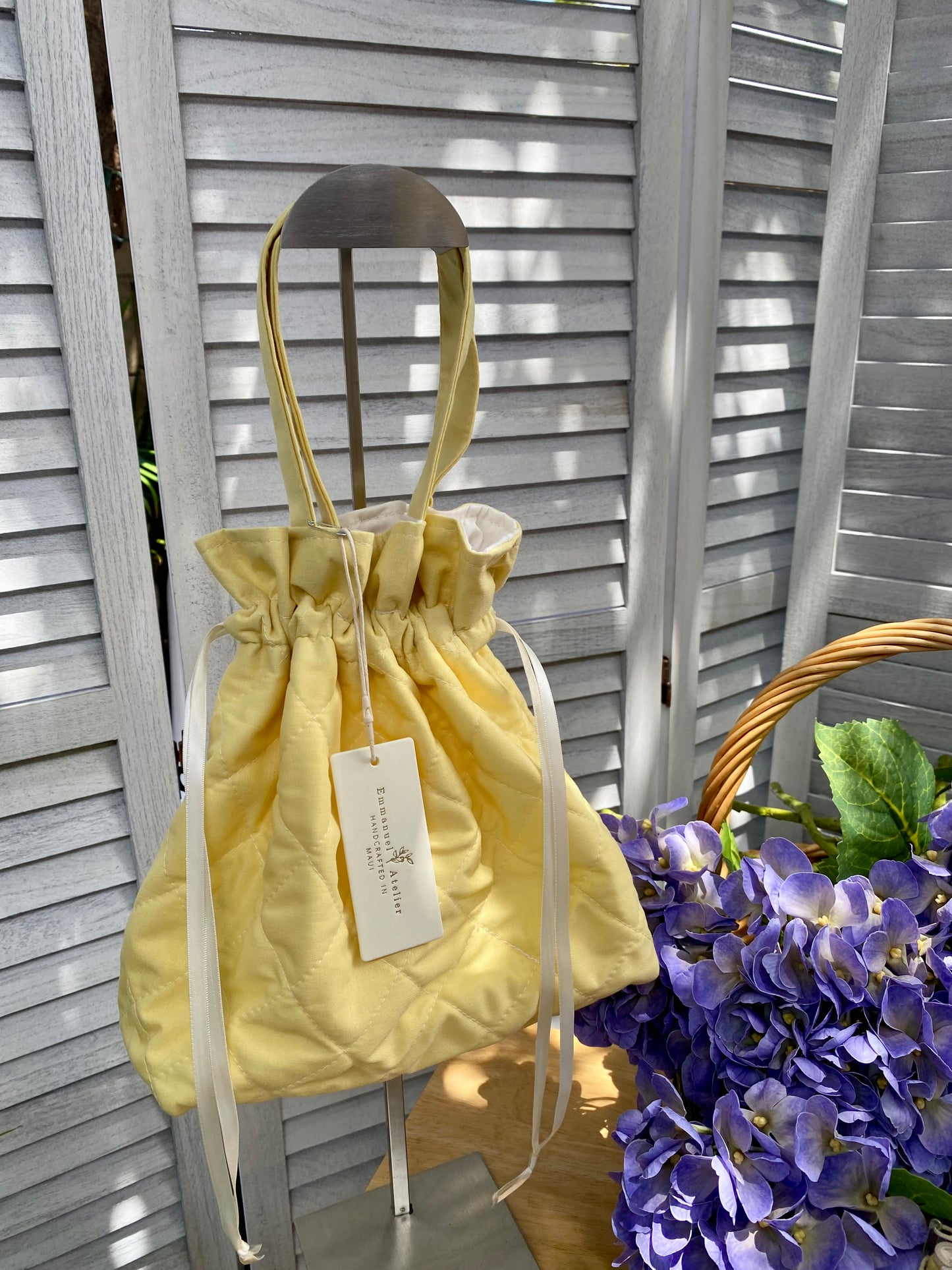 Quilted Drawstring Pouch - Butter Yellow