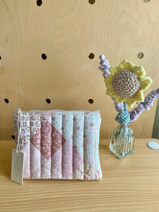 Medium Quilted Pouch - Pink Patchwork