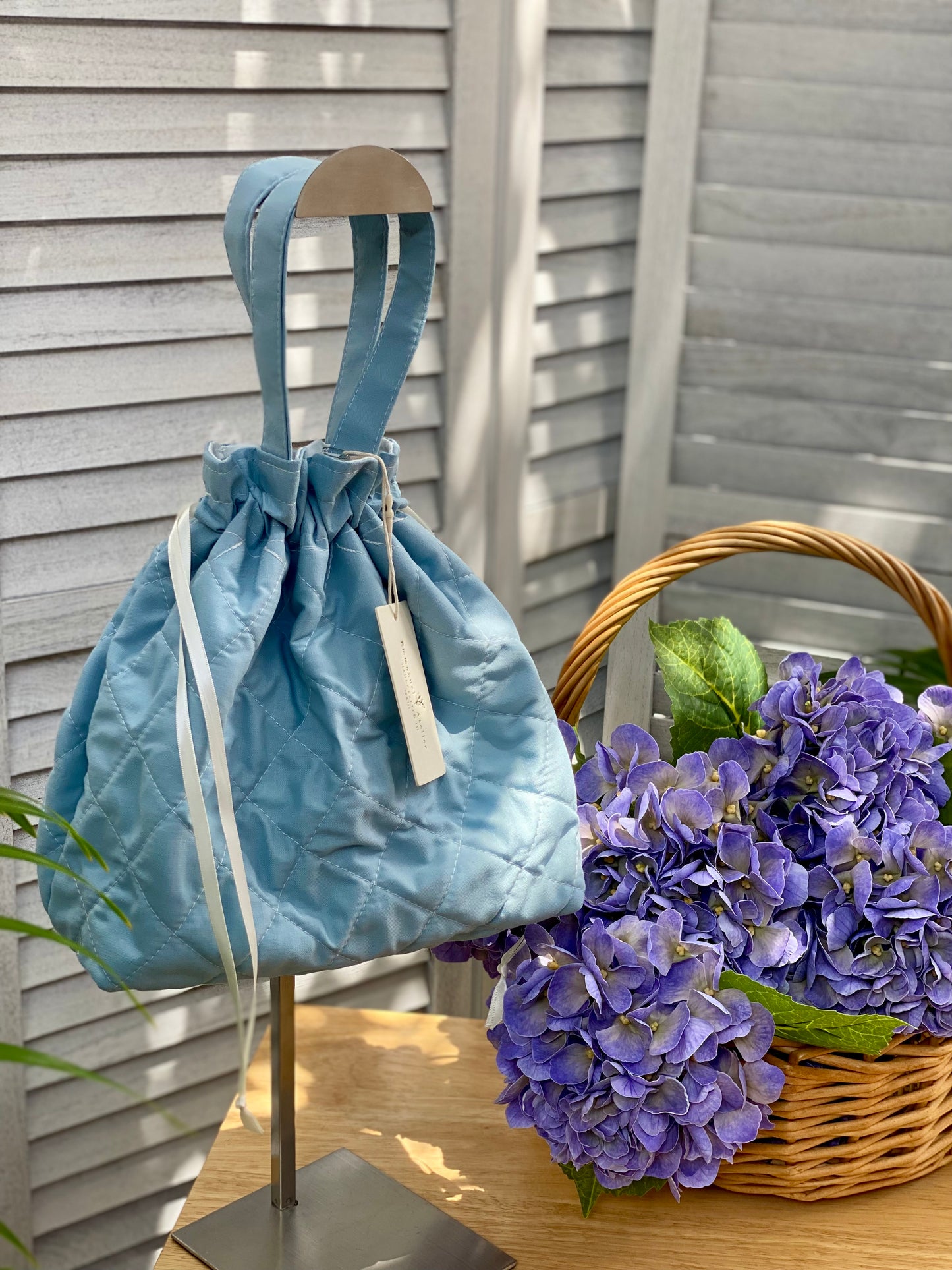 Quilted Drawstring Pouch - Solid Blue