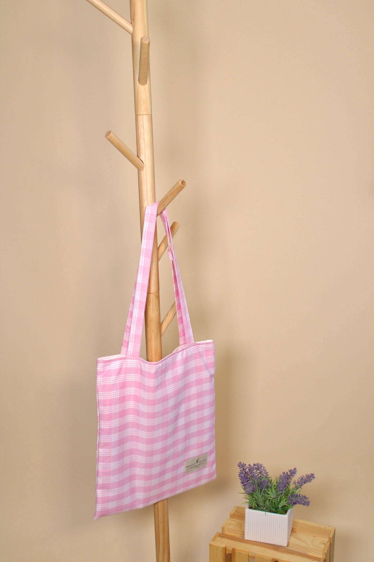 Flat Tote Bag - Bubblegum Pink Plaid