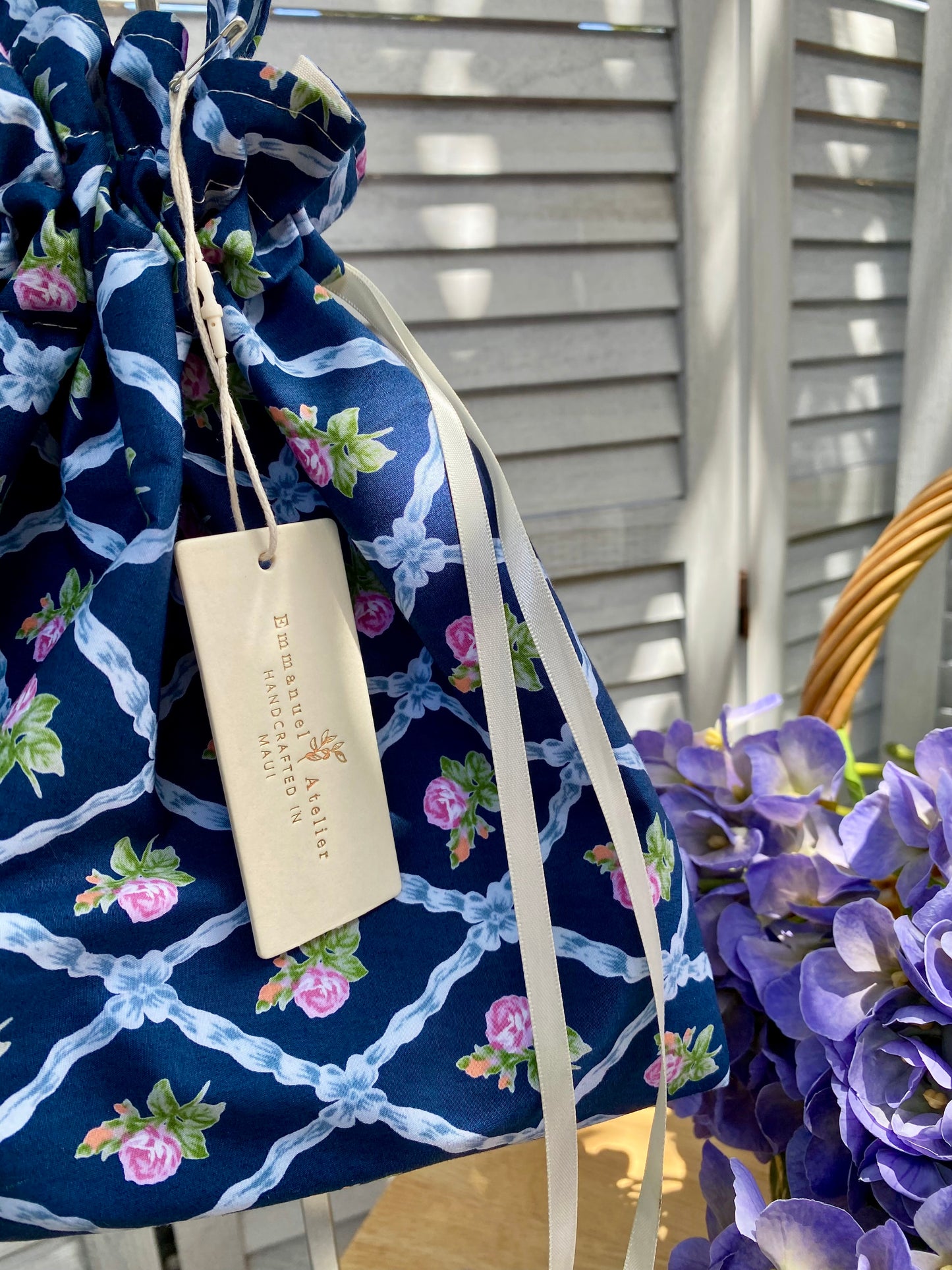 Drawstring Pouch - Navy Rose