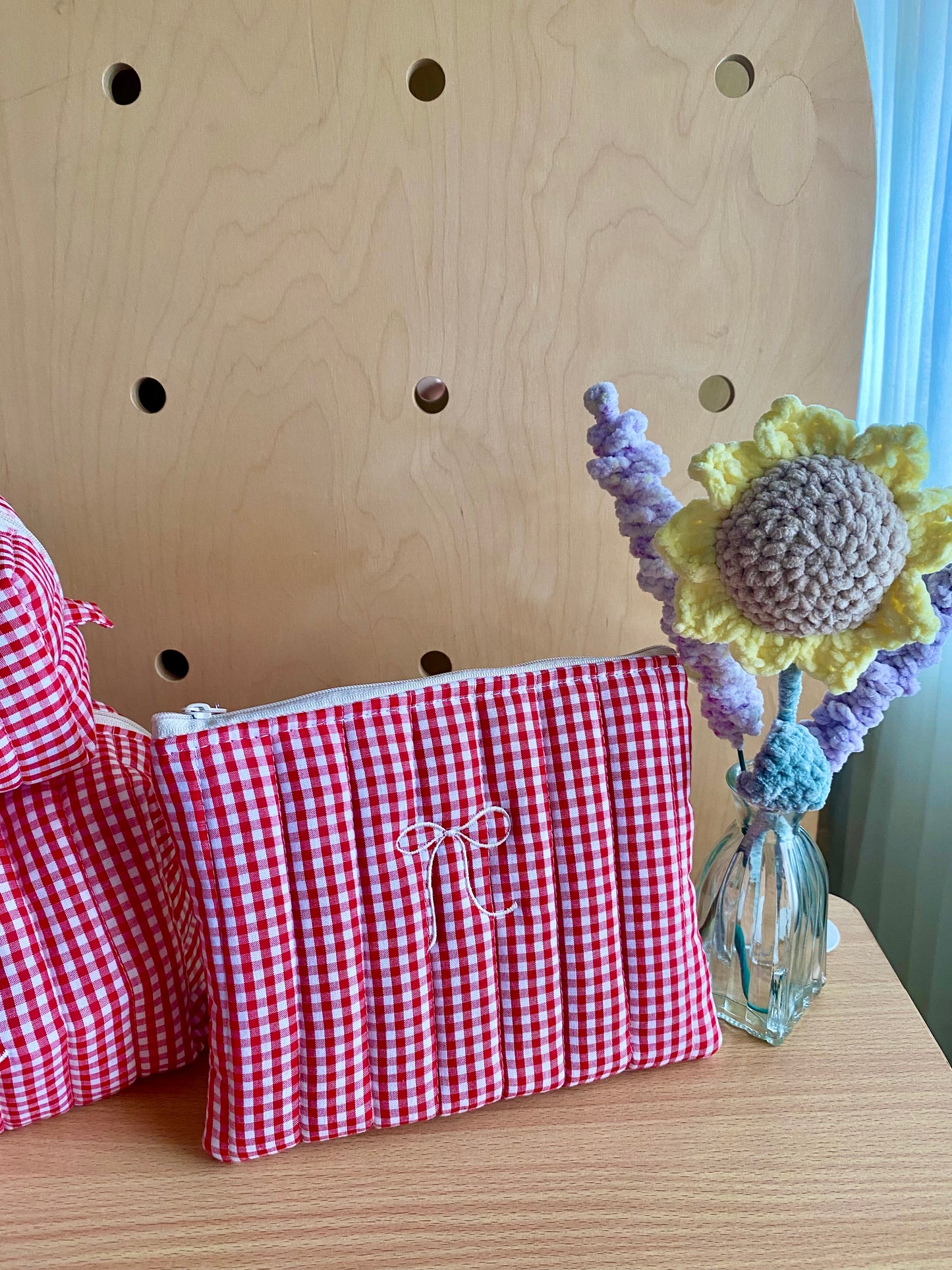 Medium Quilted Pouch -  Red Gingham