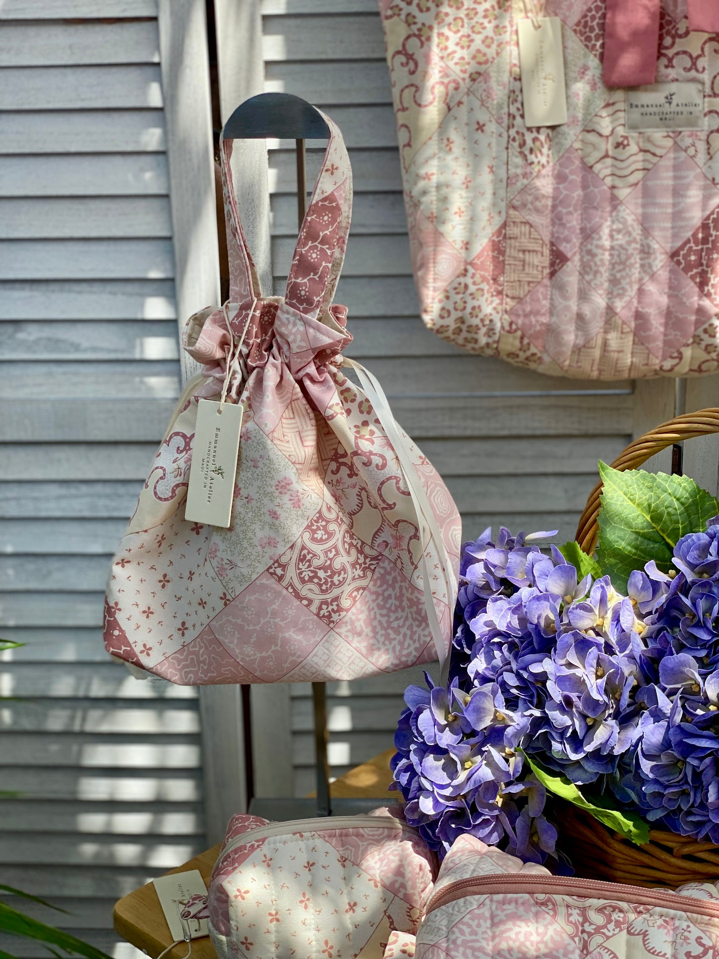 Drawstring Pouch - Pink Patchwork