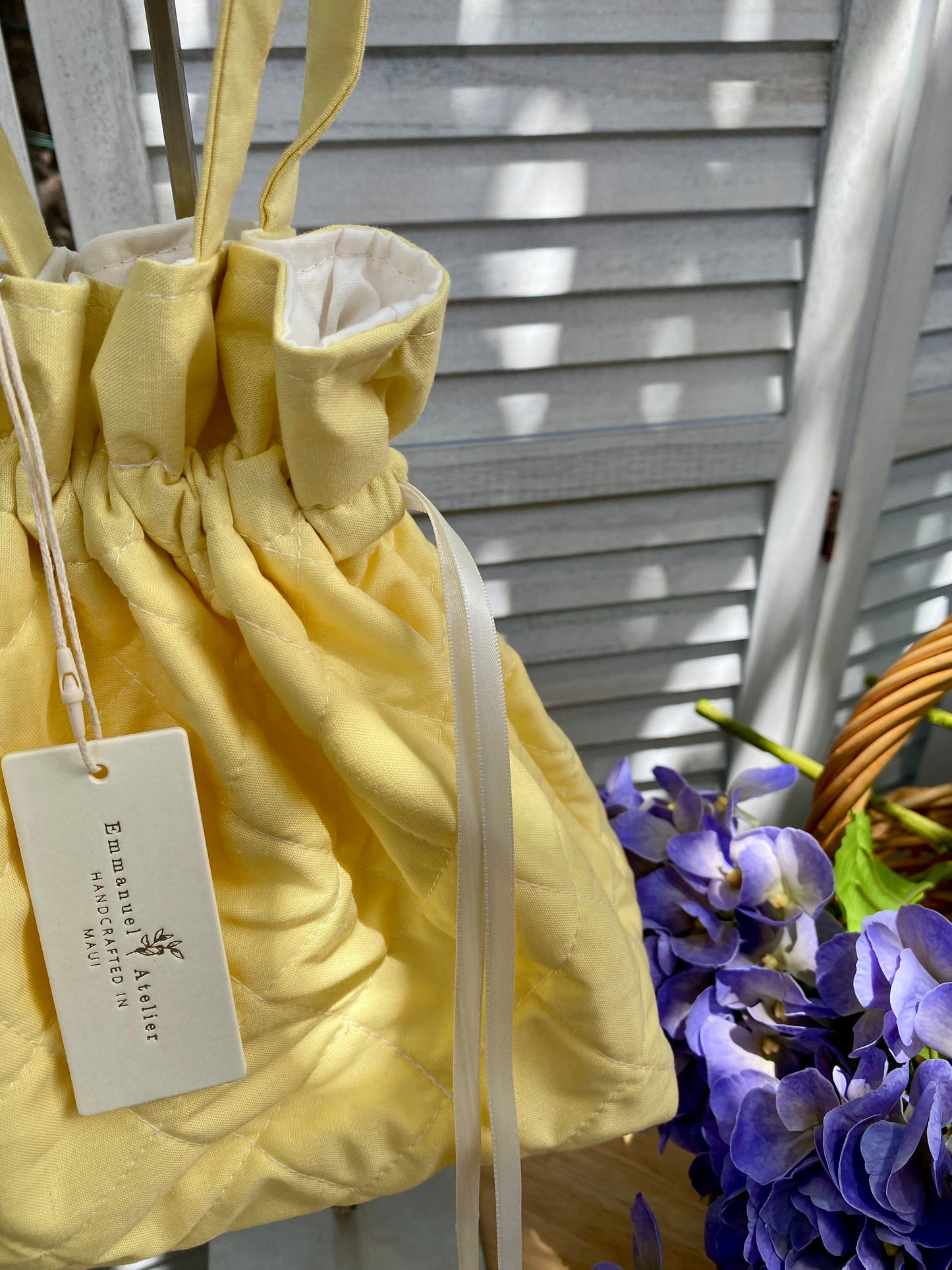 Quilted Drawstring Pouch - Butter Yellow