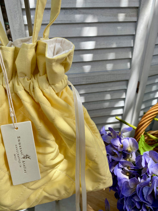 Quilted Drawstring Pouch - Butter Yellow
