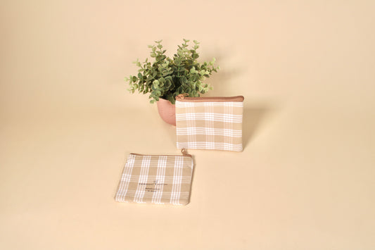 Coin Purse -  Light Brown Plaid