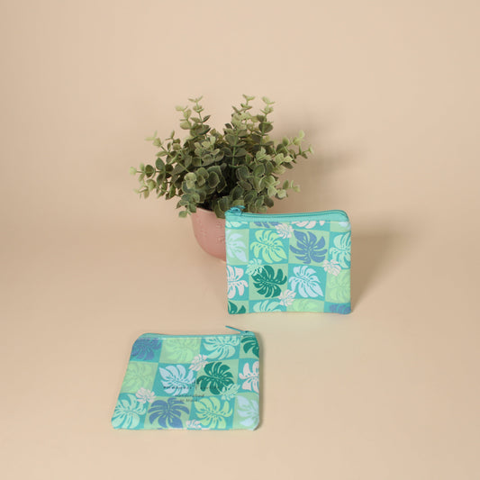 Coin Purse -  Teal Monstera