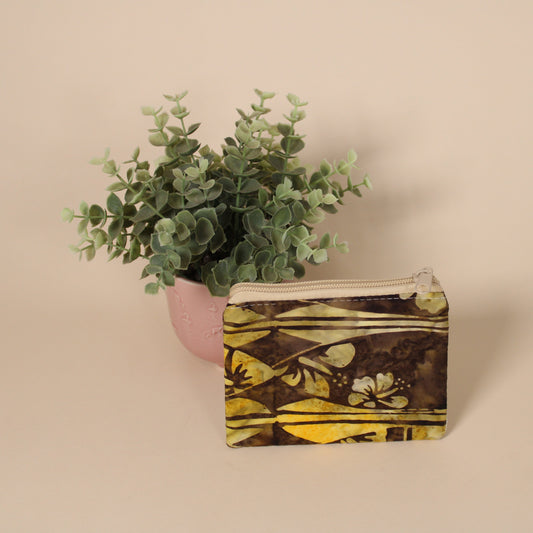 Coin Purse -  Olive Green Hibiscus