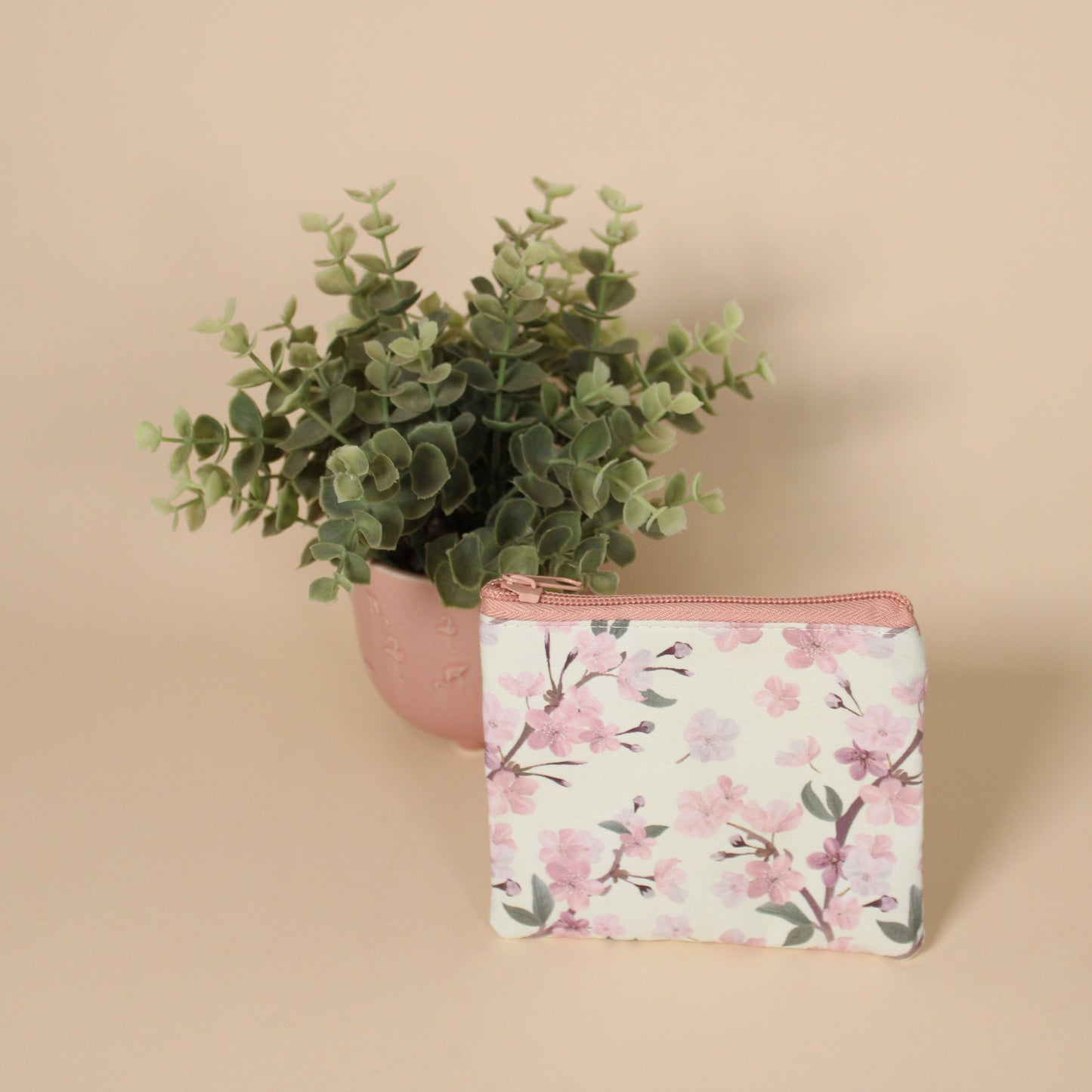 Coin Purse -  Cream Cherry Blossom