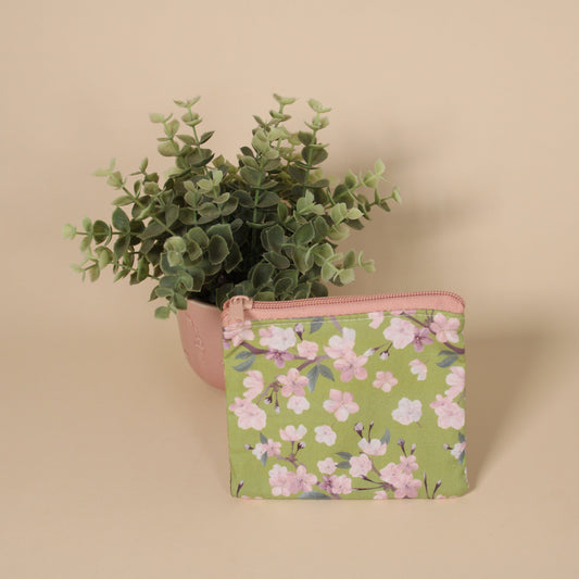 Coin Purse -  Lime Cherry Blossom