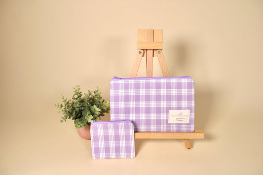 Flat Zippered Pouch - Lavender Plaid