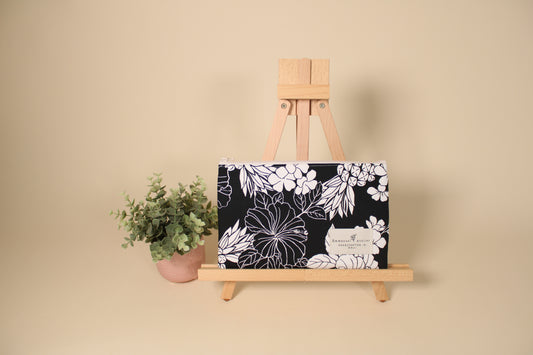 Flat Zippered Pouch - Black & White Hibiscus