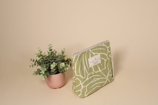 Quilted Standing Pouch  - Moss Green Monstera