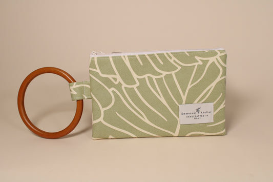 Wrist Pouch  - Moss Green Monstera